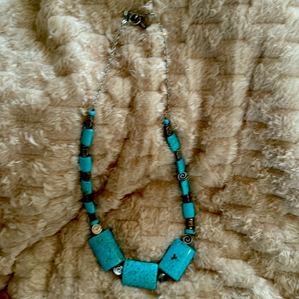 Custom made turquoise and silver beaded necklace